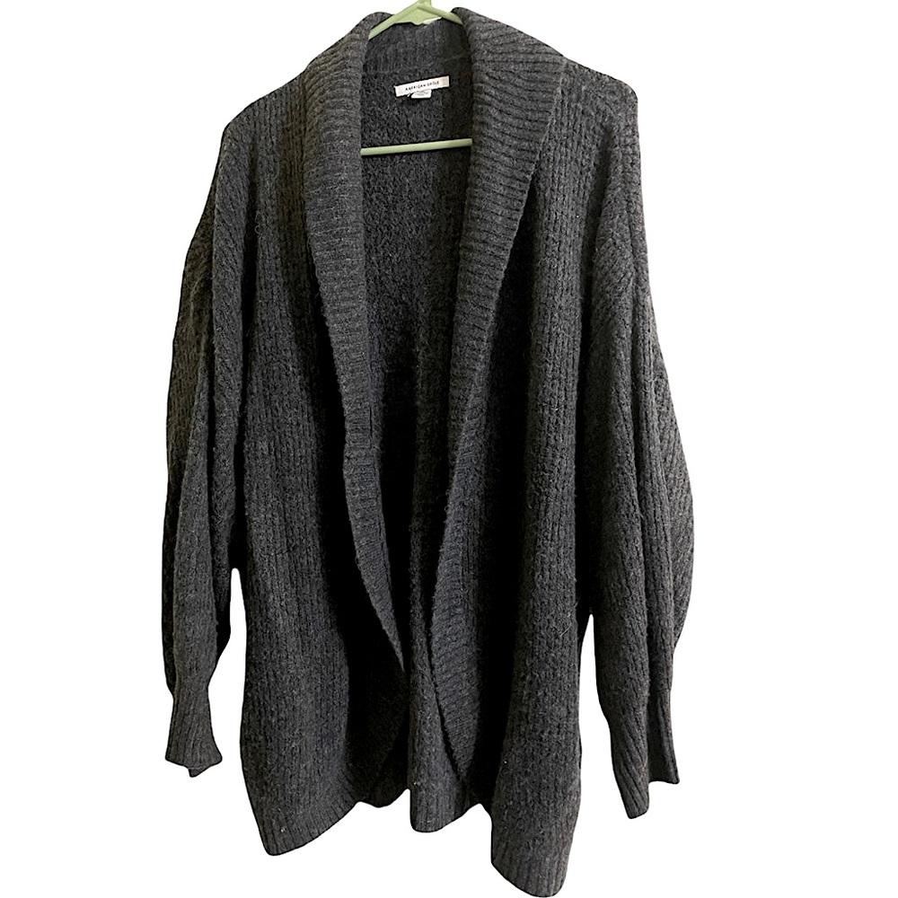 XL • AE • Oversized Collared Knit Cardigan • Dark Gray